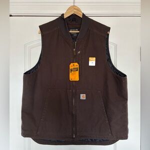 NWT Carhartt Men's Washed Duck Insulated Dark Brown Work Vest, Loose Fit, XL Reg